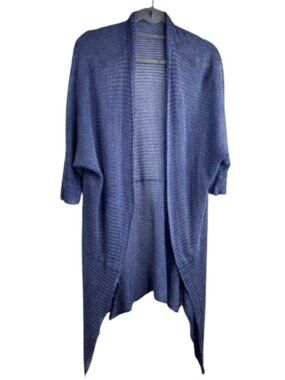 Eileen Fisher Open Front Linen Ribbed Cardigan Heathered Blue One Size